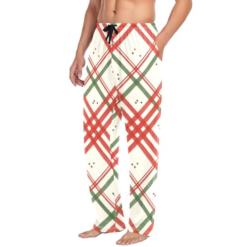 Red Green Beige Checks Men's Pajama Bottoms Plaid Pajamas Pants for Men Soft Long Lounge Woven Pj Sleep Pant with Pockets4