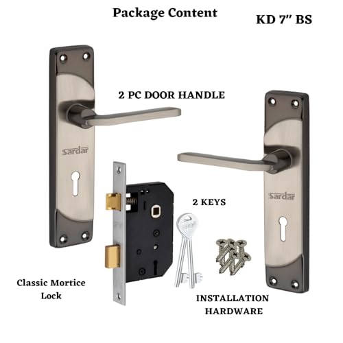 Image of SARDAR KD Black Silver 7 Inch Iron Handle Set|2 Keys | 6 Lever Single Turn Lock Set| Handle Set for Door, Bathroom, Bedroom, Living Room|