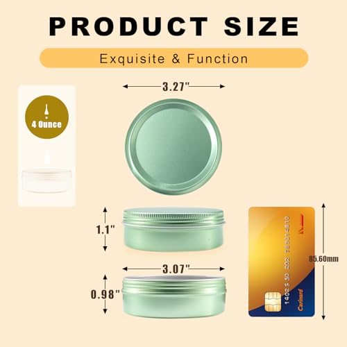 4oz Aluminum Tins with Lids, 24 Pack Round Tins for Salves, Spices, Lotion Bars or Balms (Pale Green)2