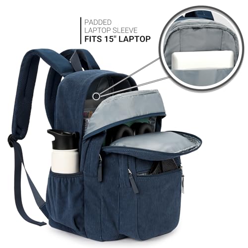 Image of ZORFIN 26L Backpack for College, and Travel: Corduroy Bookbag - Midnight Blue