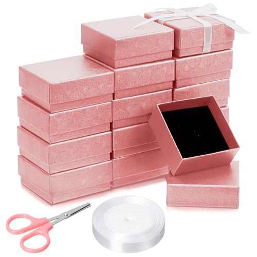 Glarks 17 scatole regalo per gioielli, 7,5 x 7,5 cm, a forma di ventaglio, rosa, per anelli, orecchini, gioielli, Natale, compleanno, anniversario, San Valentino, festa della mamma e altre feste