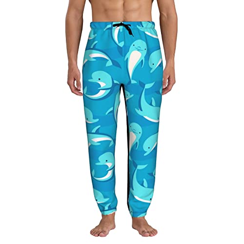 Oaieltj Blue Dolphin - Pantalones deportivos con cordón para hombre, casuales, ligeros, con bolsillos, Negro, XL