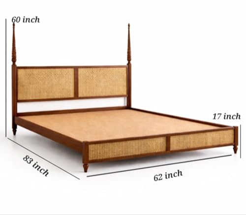 Image of JANGHU FURNITUREWALA Wooden /Rattan /Cane /Poster Queen Size Bed Without Storage -Sheesham Wood -King Cot -Palang -Bed Stylish Bedroom Furniture /Hotel Furniture(Ciao Bella, Honey Finish) Rattan /Cane Bed