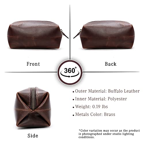 Genuine Leather Mini Travel Toiletry Bag For Women & Men, Handcrafted Mens Toiletry Bag, Cosmetic Bag, Full Grain Dopp Kit For Men & Women, Makeup Organizer Bag, Traveller's Kit - Retro Brown #TOP4