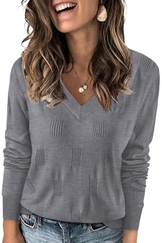 WIHOLL Sweaters for Women V Neck Long Sleeve Tops Fashion Lightweight Pullover Clothes Fall Outfits 2025