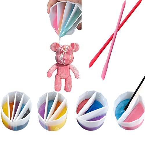 Silicone Split Cup For Paint Pouring, Qtopun 4 Pack Resin Pouring Painting Tools With 3 Silicone Stir Spatula For Diy Making Resin Pouring Fluid Art Acrylic Paint( 2/3/4/5 Channel) #TOP3