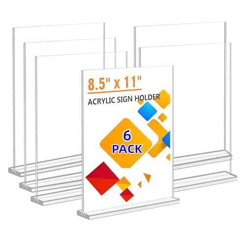 AIRUI Présentoir de Table A4, Lot de 6 Porte Document en Acrylique – Présentoir de comptoir en T double face pour Menus, Publicité, Photo