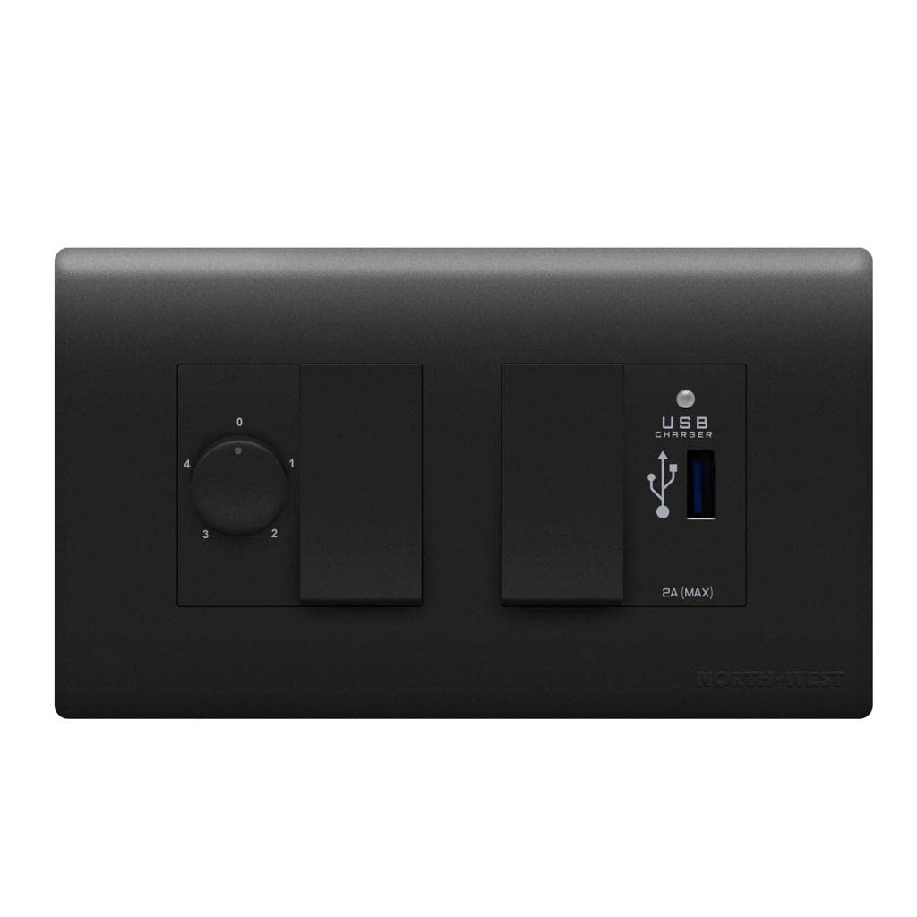 Wipro Northwest (Nowa) Switch Combo of 4M Plate + 1M 6A Switch x2 + USB Charger + 4 Step Fan Regulator, Silver Grey (Kit 10)-image-38