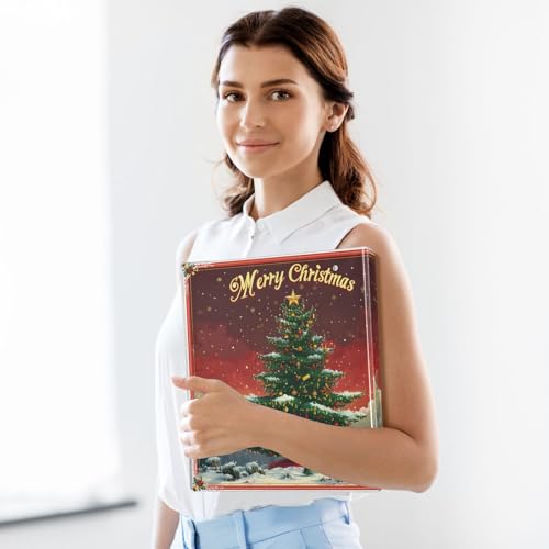 Image of 3 Ring Binder Christmas Tree Christmas 1.5 inch Binders Three Ring Binders with Clipboard Fit 8.5'' x 11'' Paper 3 Interior PVC Clear Pockets for Office Supplies