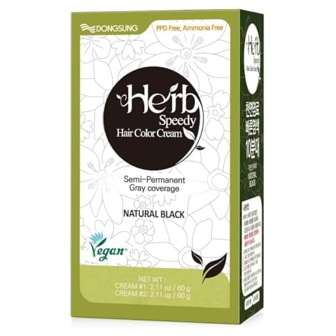 DONGSUNG Herb Speedy Color Cream (Natural Black, 1 Pack), PPD-Free Ammonia-Free Vegan Hair Dye with Sun Protection, Odorless, Gentle for Sensitive Scalp, No Eye or Scalp Irritation Cover