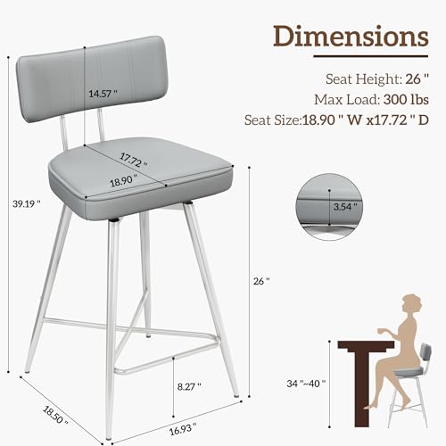 Image of GXJ Bar Stools Set of 2, Kitchen Counter stools with Backs and Metal Legs