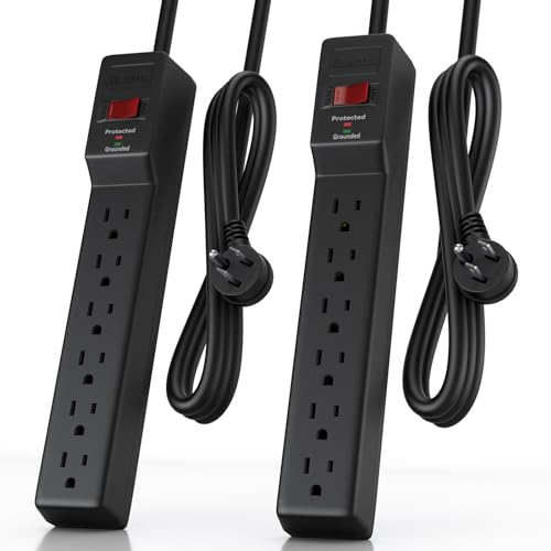 PLUGTUL 2 Pack Power Strip Surge Protector 4 FT, 6-Outlet,