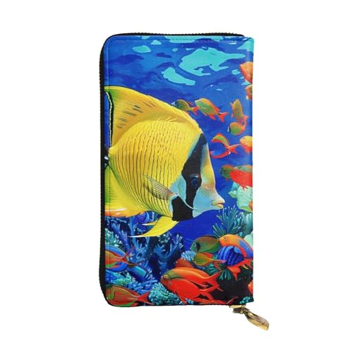 Tropical Sea Fish Printed Long Wallet for Women Men Cute PU Leather Wallet with Coin Purse and Credit Card Holder