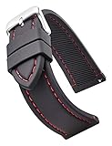ALPINE Smooth and sporty silicone stitched watch band with quick release spring bars- Black with red...