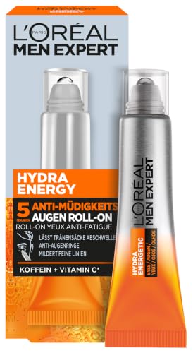 LOréal Men Expert Augen Roll-On gegen müde Haut für Männer Belebende Augenpflege gegen Falten und Augenringe Herren Feuchtigkeitspflege mit Vitamin C und Koffein Hydra Energy 1 x 10 ml