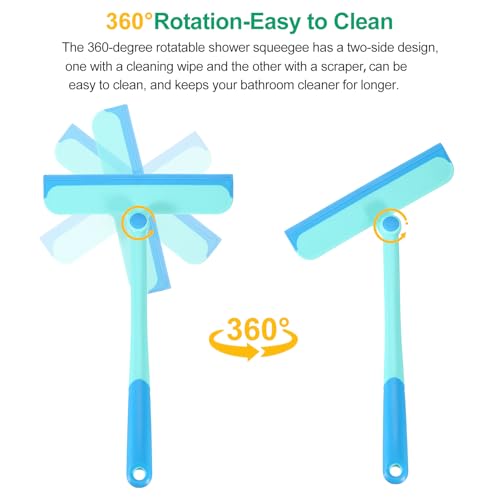 Image of uxcell 8.7 Inch Shower Squeegee for Glass Doors, 2 Side Bath Squeegee 360-degree Rotatable Squeegee with Sponge Strips Replacement for Window Cleaning Bathroom Mirror Car Glass, Blue