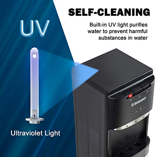 Euhomy Bottom Loading Water Cooler Dispenser, Self Cleaning Stainless Steel Water Cooler For Home, Office, Living Room, 3 Or 5 Gallon Bottle, 3 Temperature Settings, Black - Thumbnail 2