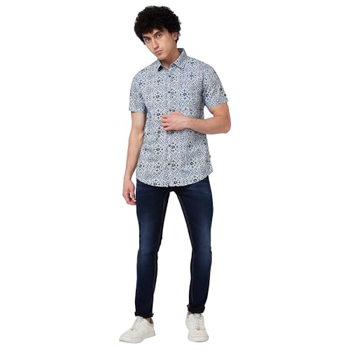 Image of Spykar Men's Regular Fit N /A Half Sleeve Printed Casual Shirts