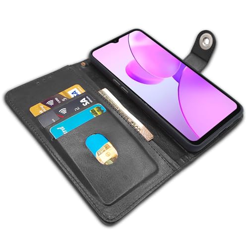Image of Pikkme Realme C31 Flip Cover Leather Finish | Inside TPU with Card Pockets | Wallet Stand and Shock Proof | Complete Protection Button Flip Case (Black)