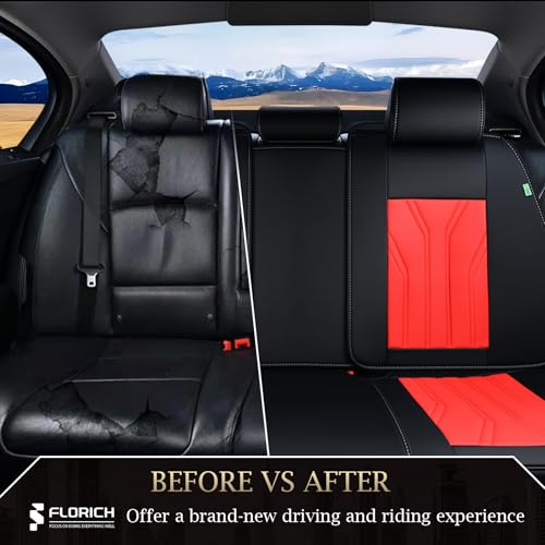 Image of FLORICH Rear Seat Covers Leather Car Seat Covers Waterproof Back Seat Cover Automotive Seat Covers Universal Seat Cushion Protector for Most Cars Trucks SUV-Black&Red
