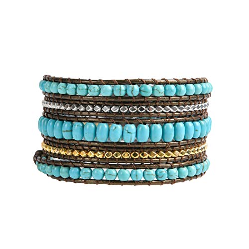 Image of YGLINE Natural Stone Bracelet 5 Wraps Bracelet Handmade Blue Color Boho Bracelet for Women Bracelet