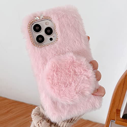 Coque en peluche iPhone 15 Pro Max Omio avec miroir amovible pour femme