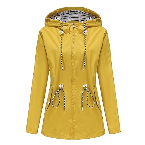 Manteau de pluie femme jaune 5XL imperméable et léger avec capuche pour extérieur