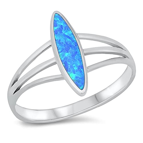 CloseoutWarehouse Simulated Opal Long Oval Statement Ring Sterling Silver