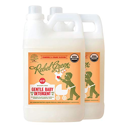 Rebel Green Organic Baby Laundry Detergent - Natural Laundry Soap - Liquid Laundry Detergent - Gentle Laundry Detergent - Chamomile & Orange Blossom Scent - (64 Load Bottles, 2 Pack)
