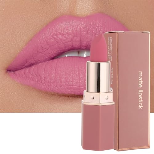 Mattes Lippenstift, Hoch Pigmentiert Lippenstifte Feuchtigkeitsspendend Lipstick, Lang Anhaltende Glatte Feine Textur Matt Rosa Lippenstift Satin Finish Lippenbalsam (1, 02 Rosa)