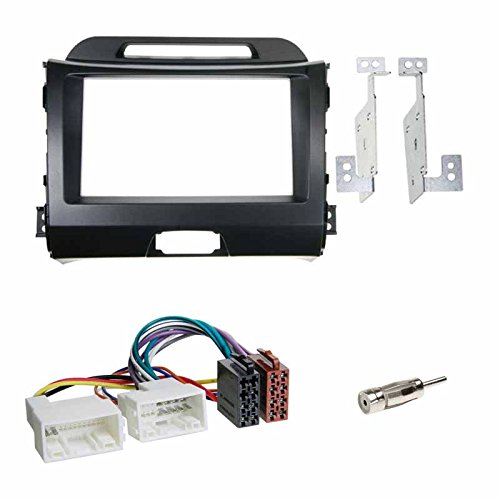 Zestaw do zabudowy: Radio samochodowe podwójne DIN 2-DIN 2 DIN ramka radiowa uchwyt czarny + ISO kabel przyłączeniowy do radia radio adapter samochodowy + adapter antenowy do KIA Sportage III (SL) od 08/2010