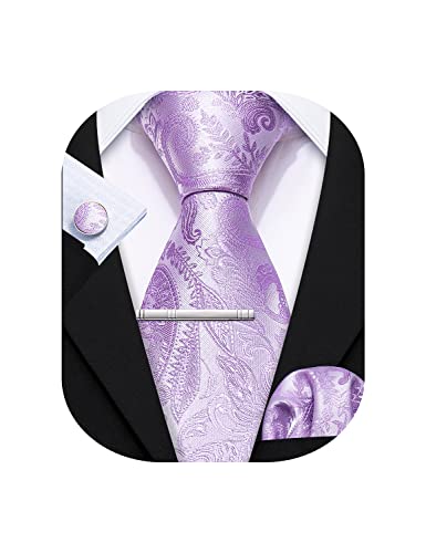 Barry.Wang Ensemble de cravate en soie pour homme Motif cachemire floral, violet clair, taille unique