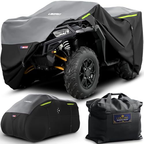 LI LIBZAKI 600D ATV Cover - Waterproof Heavy Duty Trailerable 4 Wheeler Quad Cover - All Season Weather Proof Outdoor UV Protection for Polaris Kawasaki Yamaha Suzuki Can-Am - Black/Gray