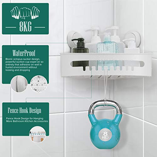 Corner Shower Caddy Suction Cup Plastic Shower Holder for Shampoo Soap, Removable Wall Mount Bathroom Suction Caddy Corner Storage Basket for Bathroom & Kitchen Accessories - Thumbnail 2