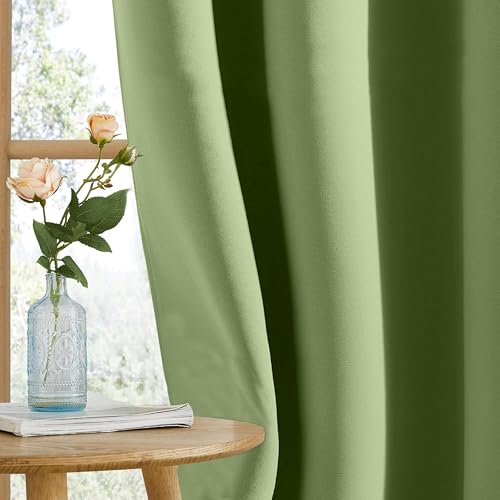 Image of THE LINEN COMPANY Premium Back Loop Curtains for Windows | Blackout Room Darkening Curtains | Elegant Home Decor Drapes Set of 2 - Avocado Green, 7.5 Feet