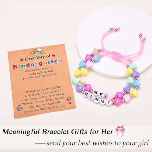Image of Mommy and Me Matching Bracelets Set, First Day of School Kindergarten Preschool First Grade Gifts, Back to School Gifts for Daughter Girls
