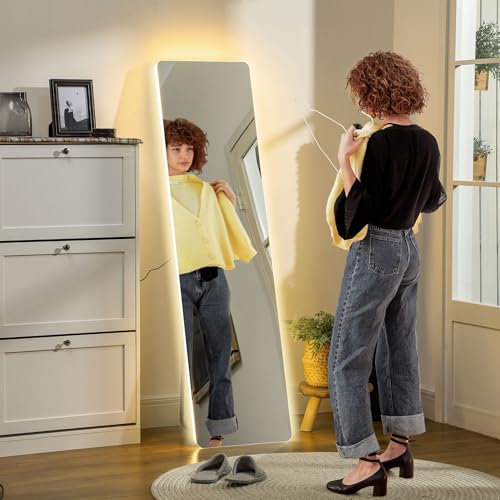 HOMCOM Ganzkörperspiegel mit LED-Beleuchtung, 150 x 40 cm...