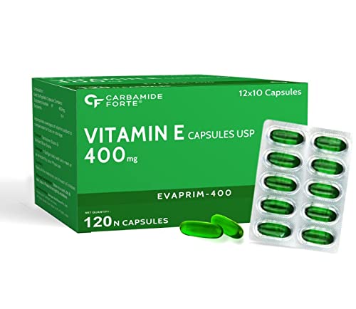 Image of Carbamide Forte 400mg Vitamin E Capsules for Face and Hair | 100% Natural Vitamin E Supplement with Vitamin E Oil | Paraben Free - 120 Capsules