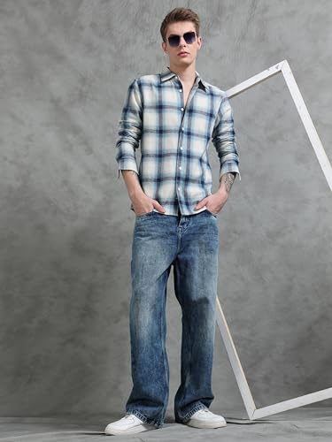 Image of StitchX Men's Full Sleeve Brushed Cotton Checkered Smart Collar Cotton Shirt