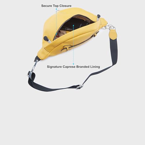 Image of Caprese Women's Fanny Pack Medium Stylish Polyester Waist Bag for Travel, Festivals, Hiking & Daily Use (Yellow)