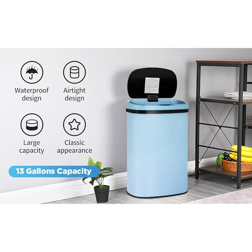 Furniture of America Verbena 13 Gallon Metal Household Trash Can with Motion Sensor Lid for Kitchen, Blue by Furniture of America - Used condition - Image 6