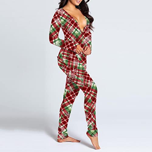 IQYU Kerstmis jumpsuit dames sexy pyjama strakke jumpsuits eendelig slaapoverall volwassenen romper eendelig onesie met functionele klep huispak Kerstmis overall slaapkleding pyjama's - Afbeelding 5