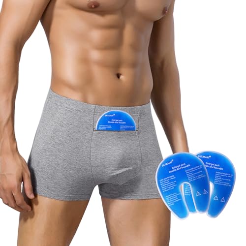 Vasectomy Support Underwear for Men Snug Boxer Briefs with 2 Ice Packs for Testicular Support and Pain Relief Post-Vasectomy Care Gift Grey