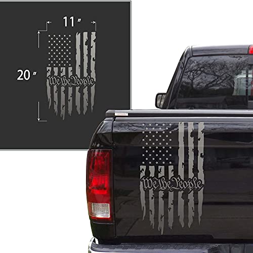 We The People Distressed American Usa Us Flag Truck Tailgate Vinyl Decal Preamble Of The Us Constitution Compatible With Most Pickup Trucks - Rear Car Sticker (11" X 20", Silver Gray (Metallic)) #TOP1