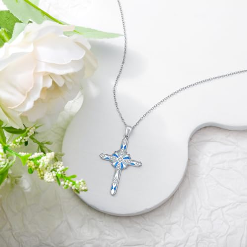 Lab Grown Diamond Cross Necklace, 925 Sterling Silver Moissanite/Opal Cross Pendant Necklace Gift for Women, Fine Jewelry for Valentine's Day, Birthday Anniversary Christmas，with 18+2inches Chain2