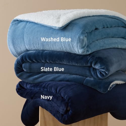 Image of Bedsure GentleSoft Sherpa Fleece Blanket Queen Size for Bed, Non-Heated, Thick and Warm Throw for Women and Men, Soft Fuzzy Plush Queen Blanket for Winter, Slate Blue, 90x90 Inches