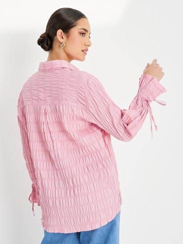 Image of Styli Women Oversized Long Length Textured Shirt | Stylish Casual Shirt for Women | Comfortable Tops | Perfect for Office, Travel & Daily Outfits