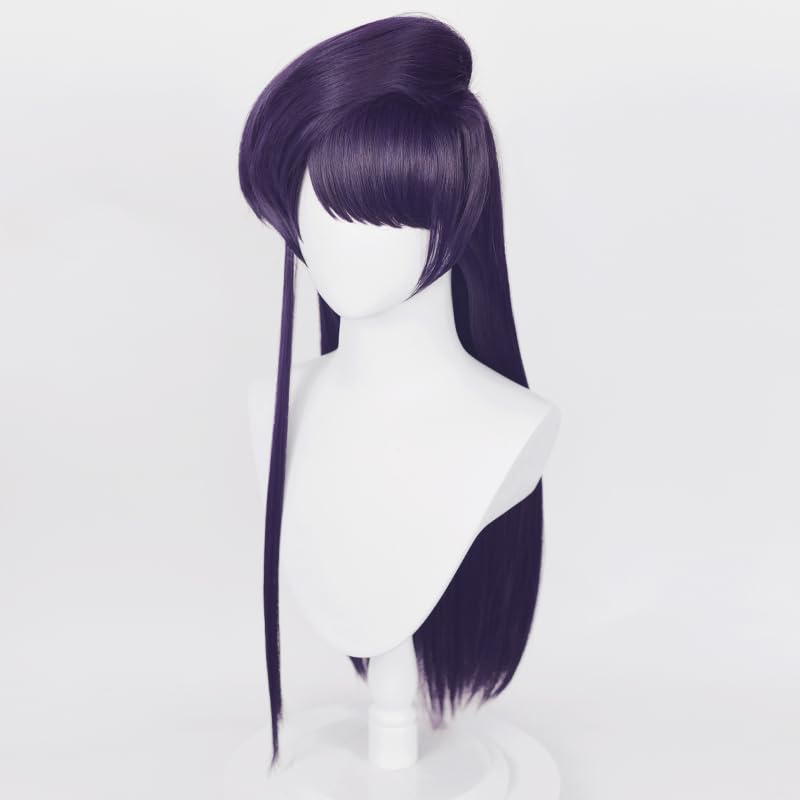 Image of LABEAUTE Shoko Komi Cosplay Wig Long Purple Straight Anime Wig Heat Resistant Synthetic Hair with Wig Cap for Women Girls Halloween Party