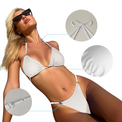 Image of MIKETAI Sexy Bikinis for Women 2 Piece Bikini Spaghetti Strap Swimsuits Solid Color Bathing Swimwear Triangle Bathing Suit