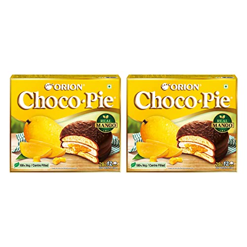 Image of ORION Choco Pie Combo - Mango Choco Pie 12pcs x 2 (24 pies)| centre-filled chocolate biscuit